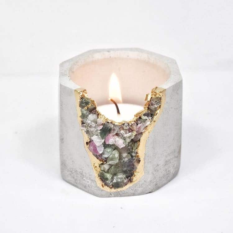 Geode and Concrete Planters And Modern Candle Holders