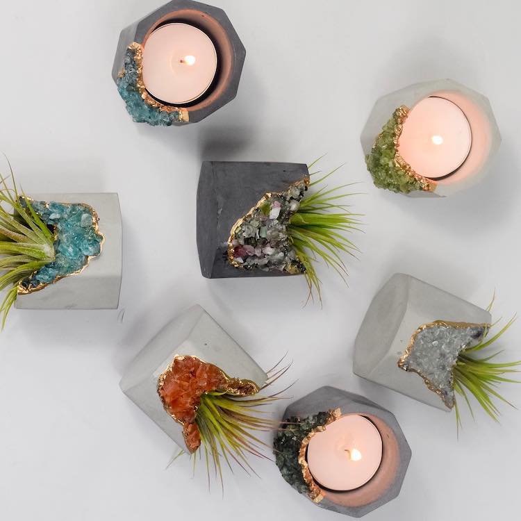 Geode and Concrete Succulent Planters and Candle Holders by Tal & Bert