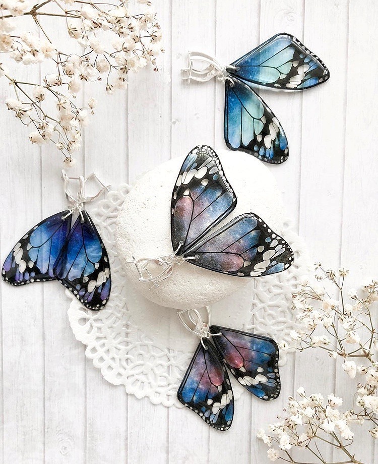 Butterfly Wing Resin Earrings by Tomka Store