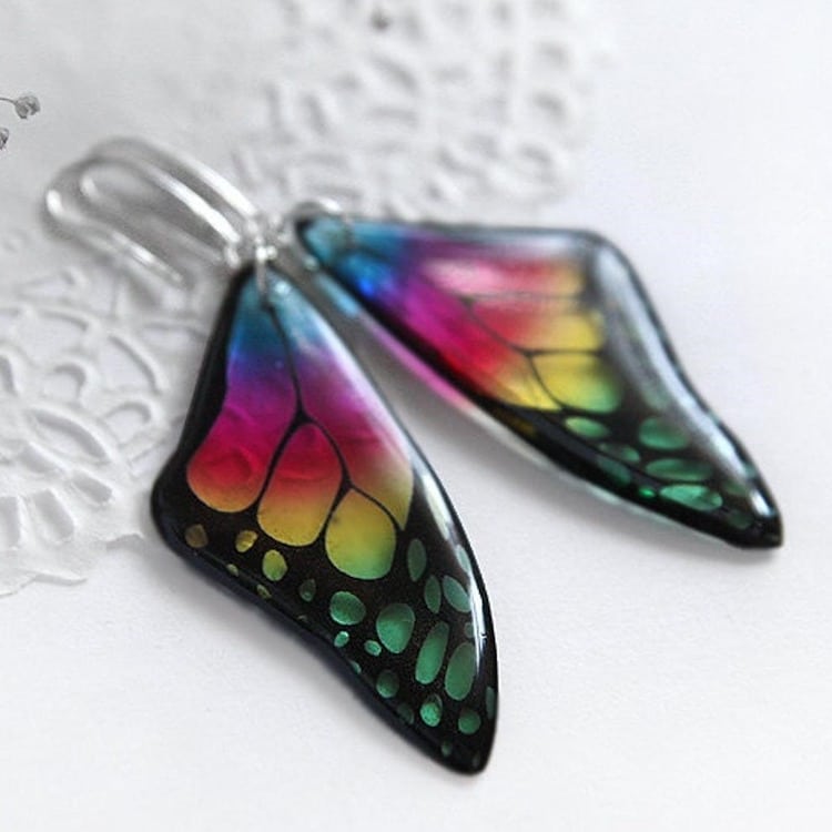 Butterfly Wing Resin Earrings by Tomka Store