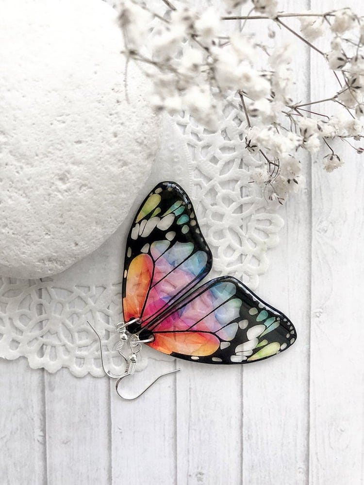 Butterfly Wing Resin Earrings by Tomka Store