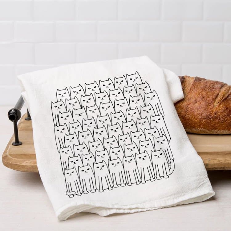 cat illustrated tea towel