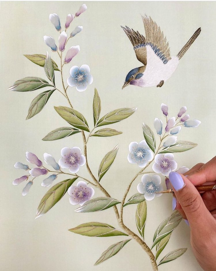 Botanical Watercolor Painting on Silk by Diane Hill