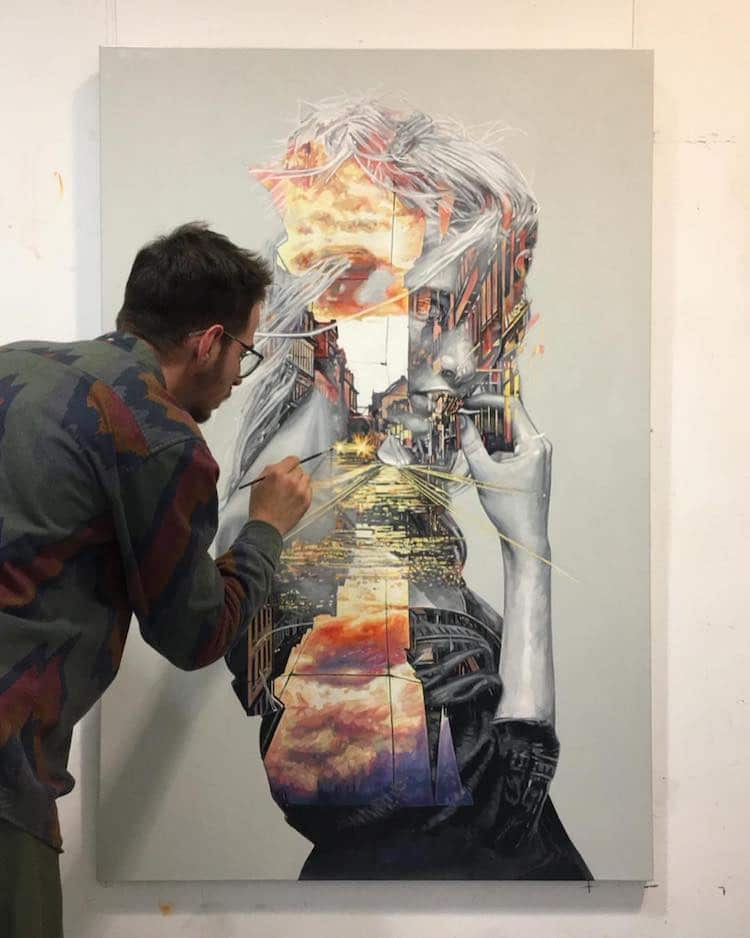 Double Exposure Paintings by Cristian Blanxer