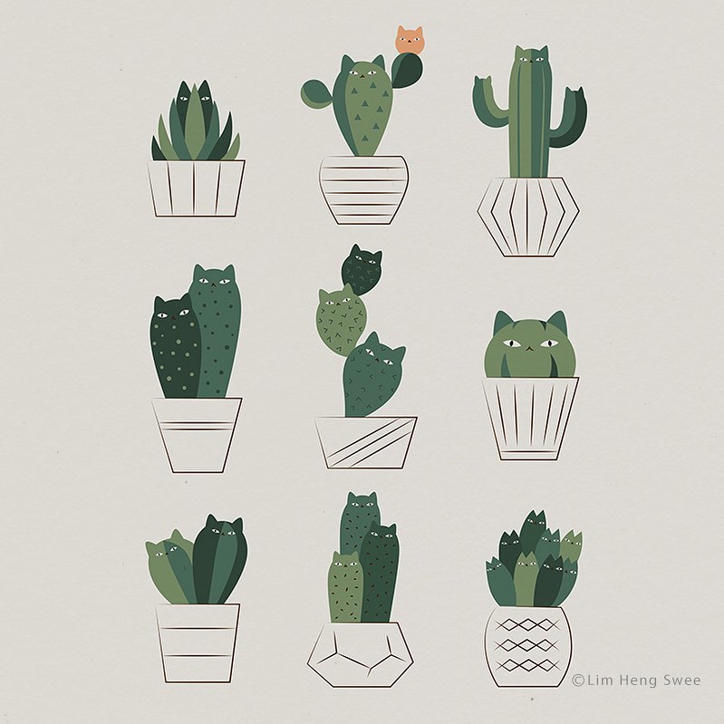 Illustrations de chats et de plantes par Lim Heng Swee