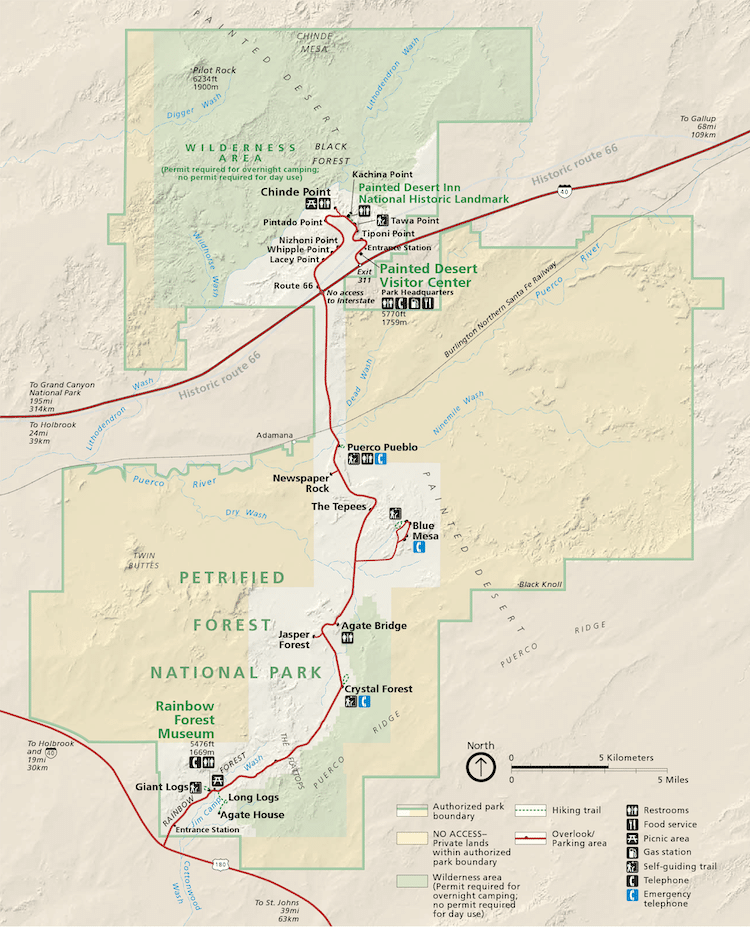 Map of the Petrified Forest National Park