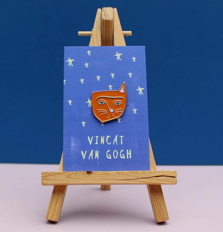 Van Gogh cat enamel pin