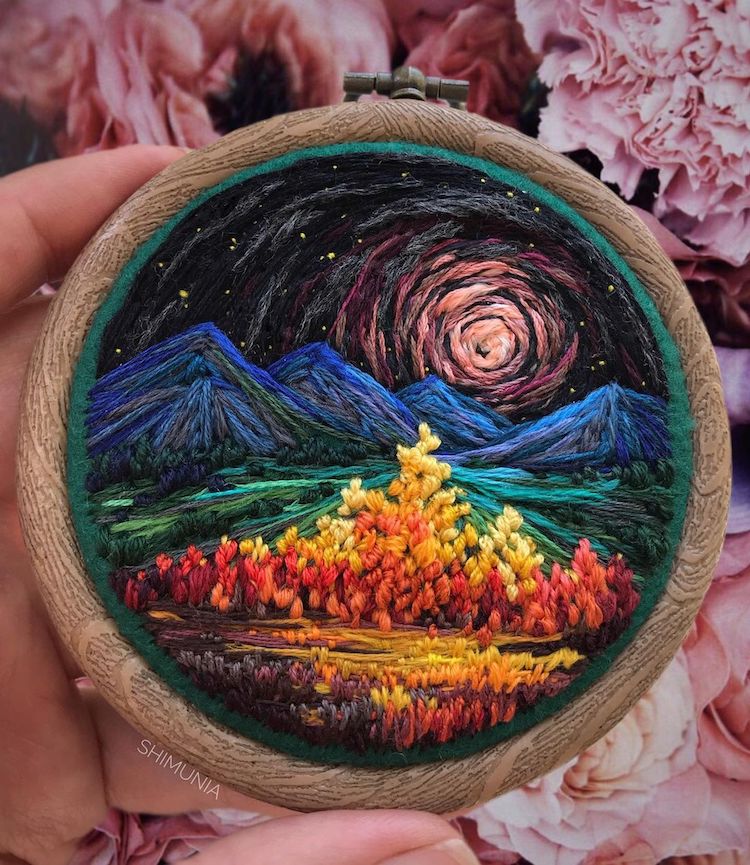 WOMENSART on X: Embroidered landscape by Russian textile artist Vera  Shimunia #womensart  / X