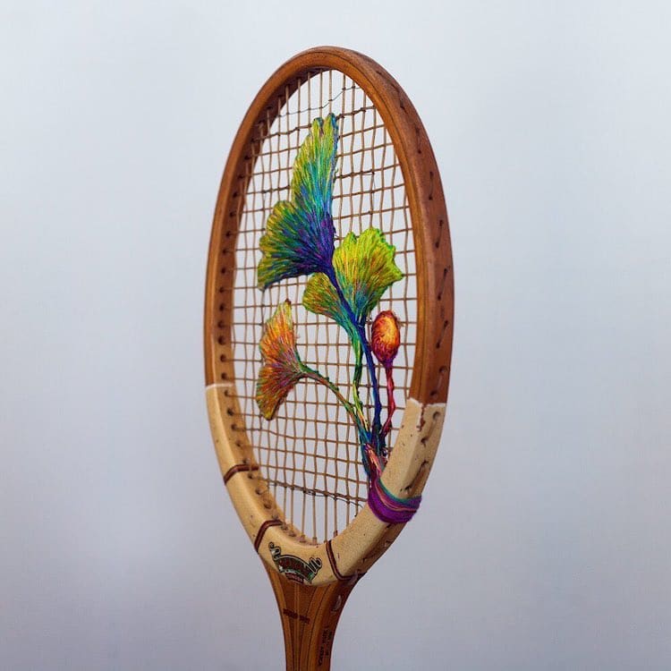 Embroidery Inside a Tennis Racket by Danielle Clough