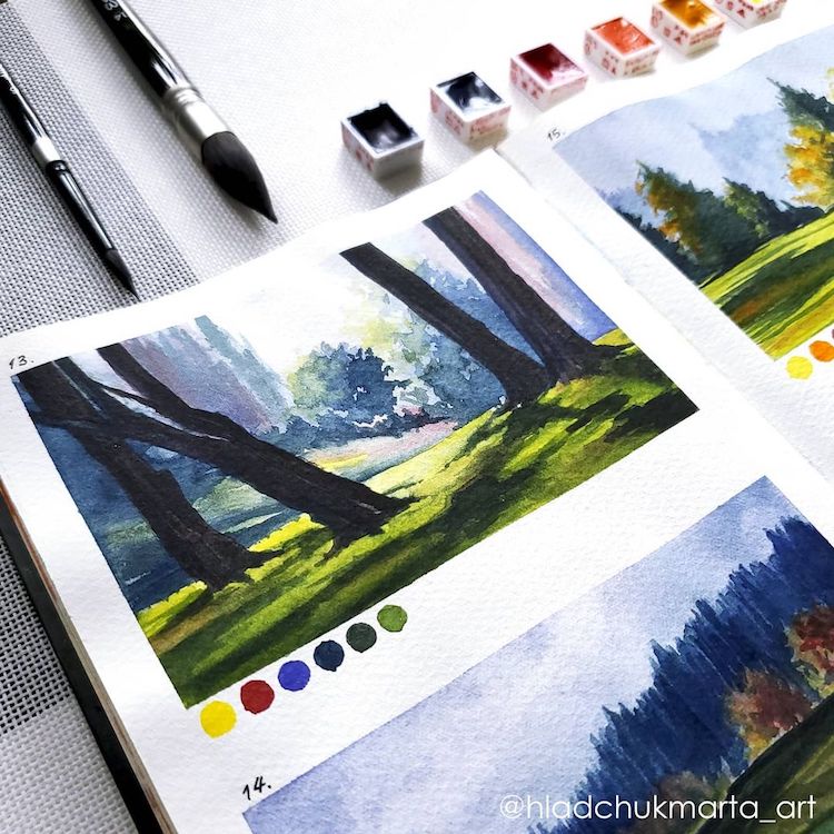 estudios de paisajes con acuarelas por Marta Hladchuk