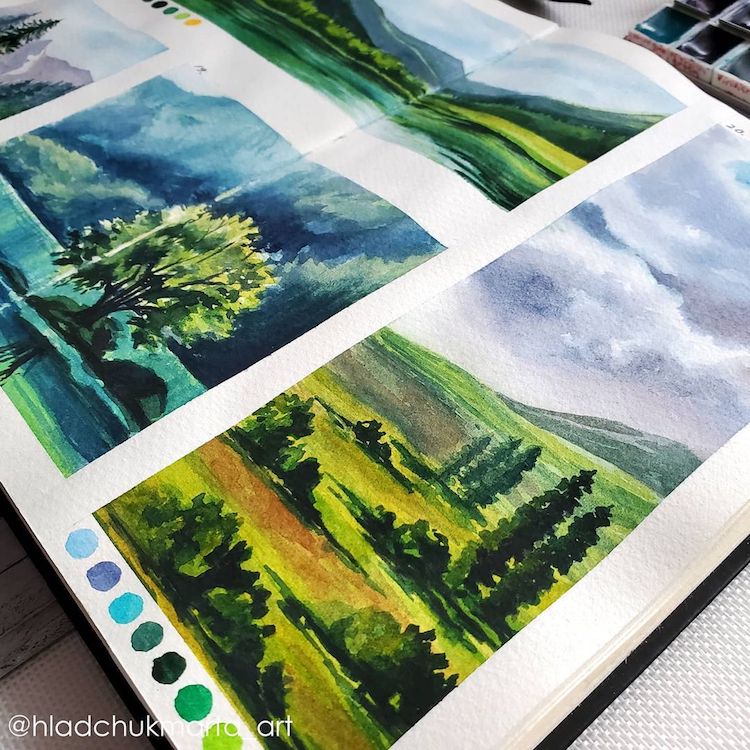 estudios de paisajes con acuarelas por Marta Hladchuk