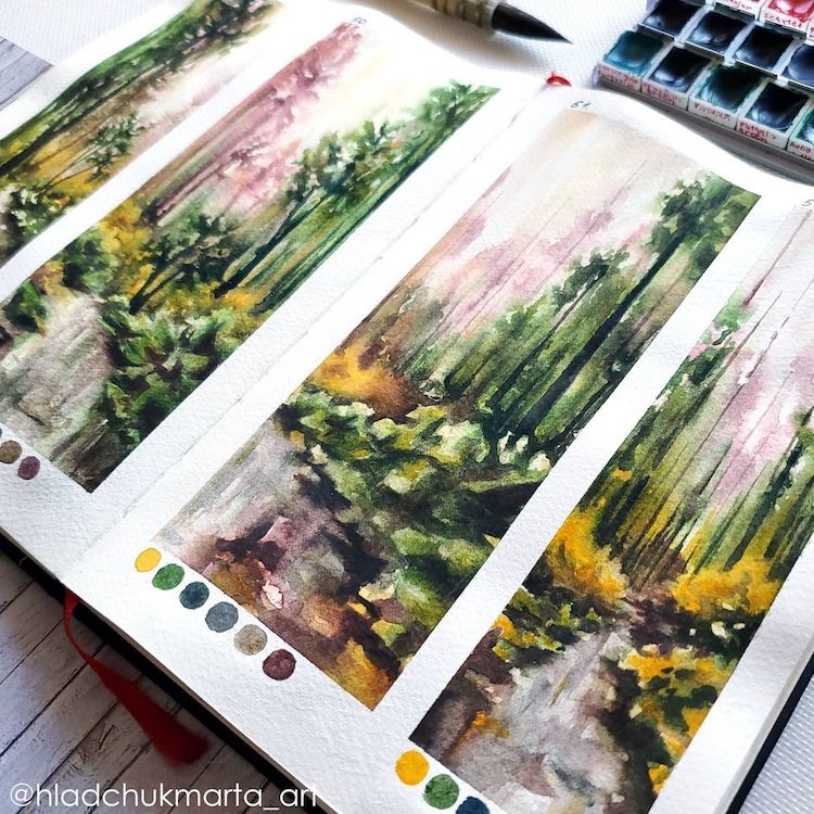 estudios de paisajes con acuarelas por Marta Hladchuk