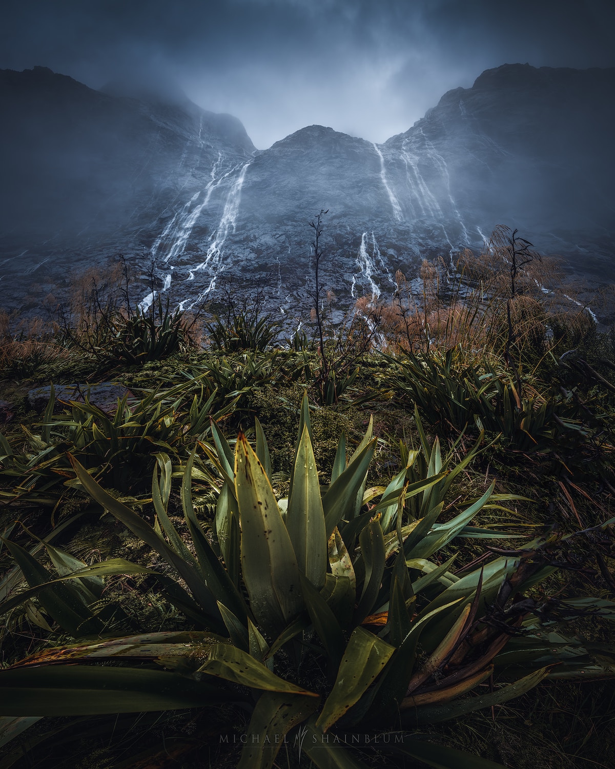 Milford Sound Waterfall in New Zealand by Michael Shainblum