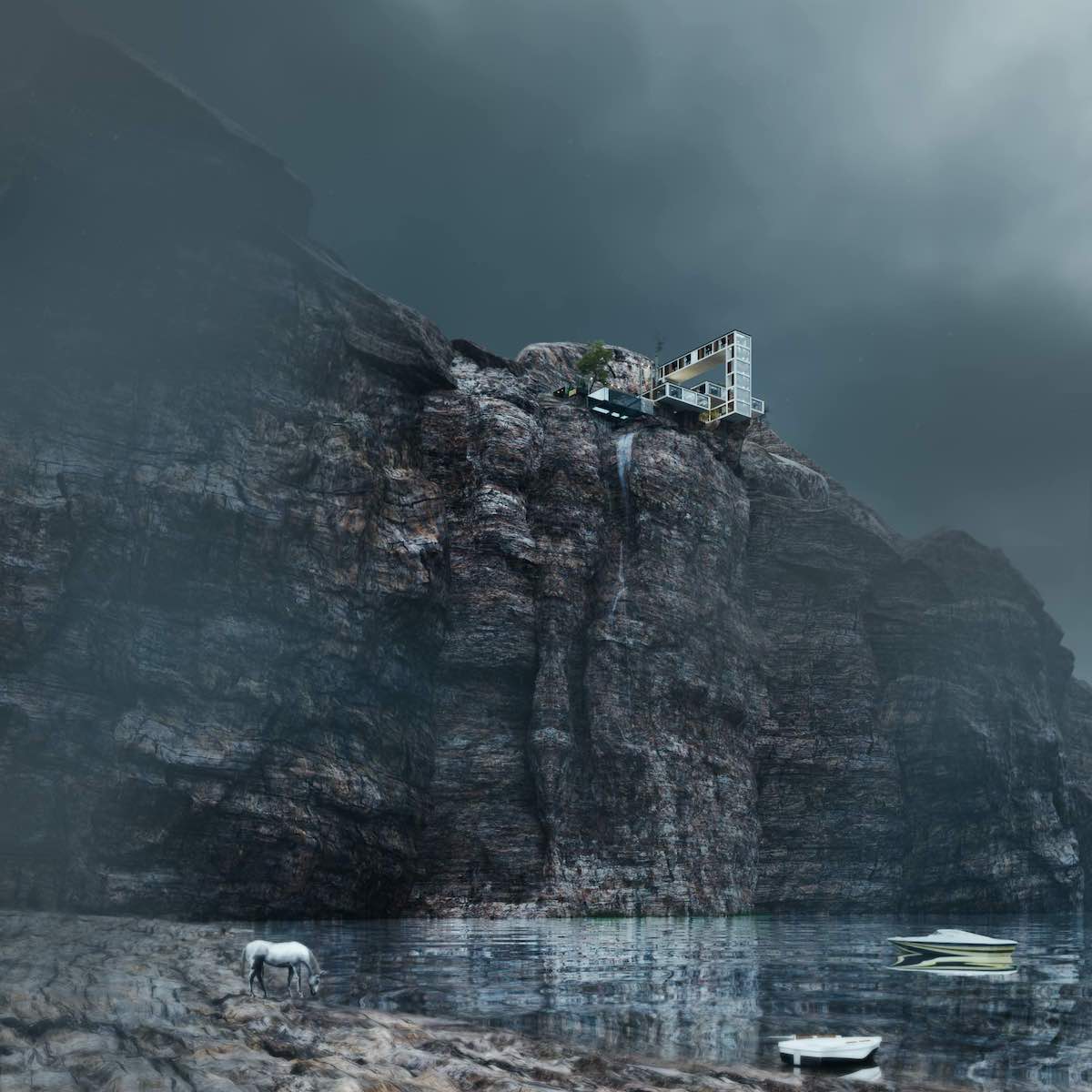 404 error page deisgn example #179: Daring Architectural Concept Perches a House on the Side of a Rocky Cliff