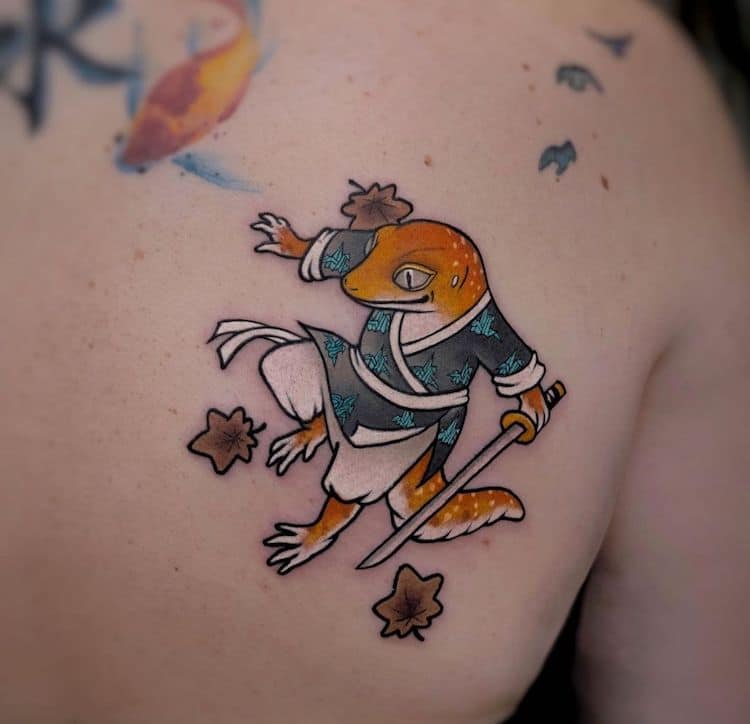 tatouage gecko samouraï