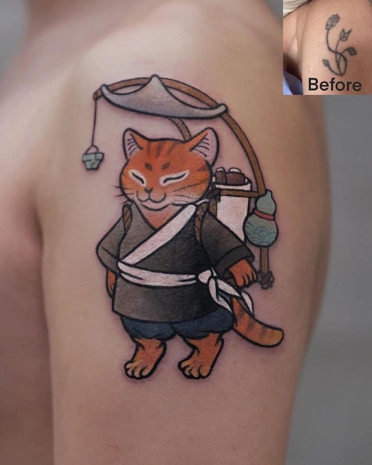 tatouage chat pêcheur 