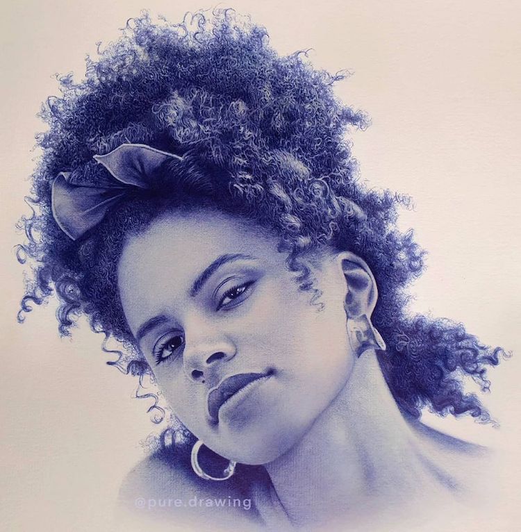 Artist Creates Hyperrealistic Portraits Using Only a Blue Ballpoint Pen