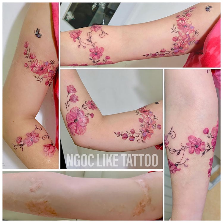 Tatuajes para tapar cicatrices de Ngoc Like Tattoo