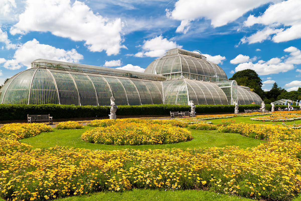 Victorian Palm House of the Kew Gardens in the Royal Botanic Gardens, Kew in London, England