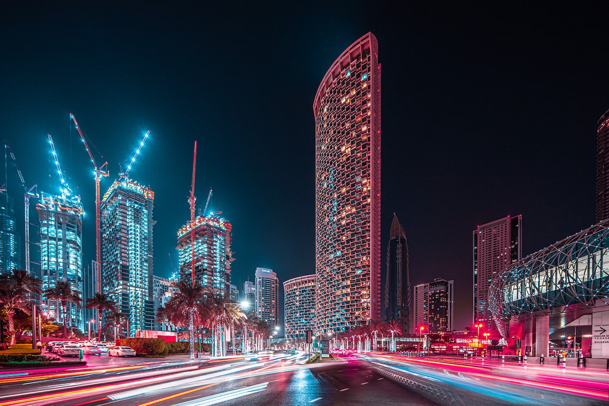 Dubai Skyscraper at Night by Xavier Portela