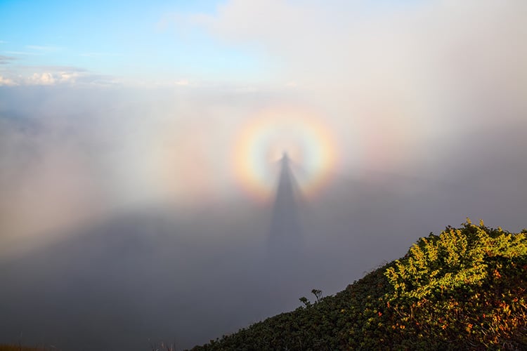 Brocken Spectre in the Mountains With Sun Glory Rings