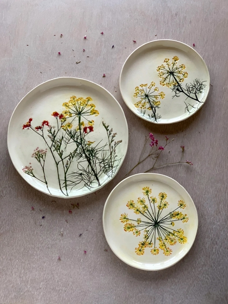 Botanical Pottery and Ceramic Dishes by Hessa Al Ajmani