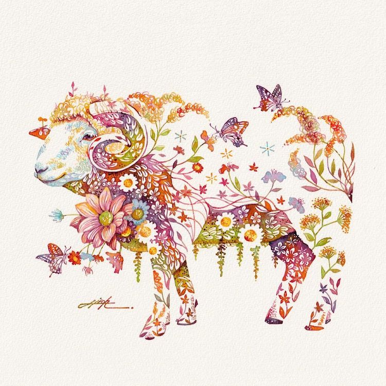 Illustrations florales d'animaux par Hiroki Takeda