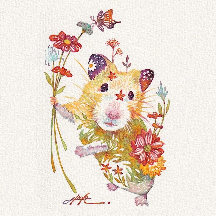 Ilustraciones florales de animales por Hiroki Takeda