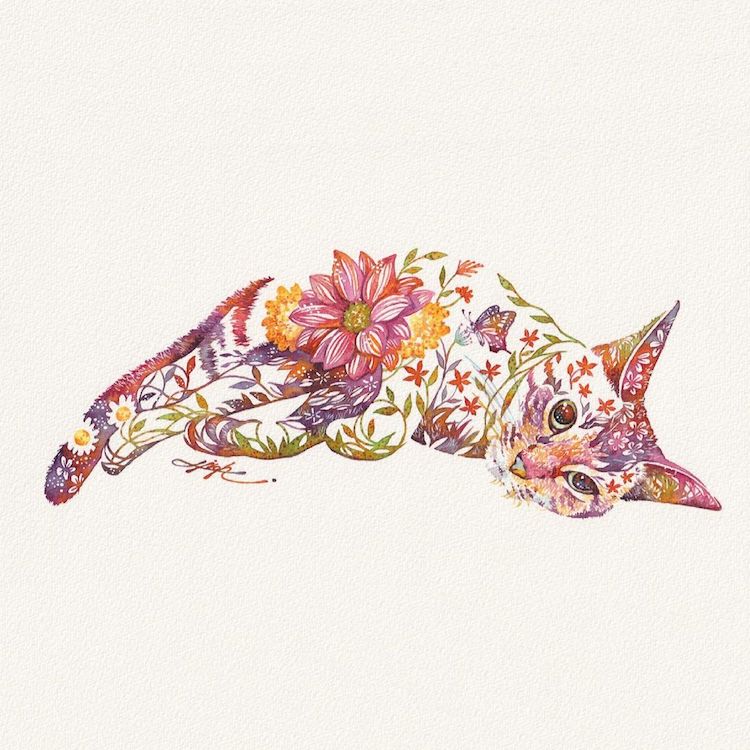Ilustraciones florales de animales por Hiroki Takeda