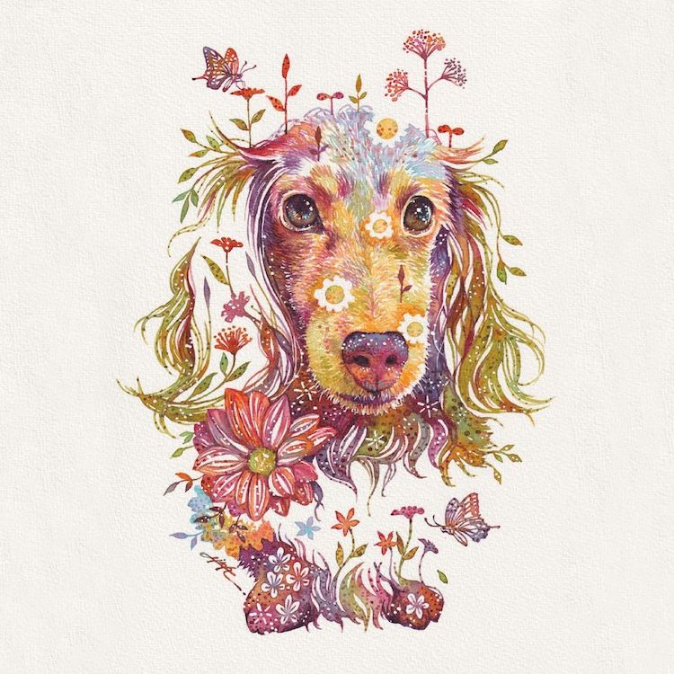 Ilustraciones florales de animales por Hiroki Takeda