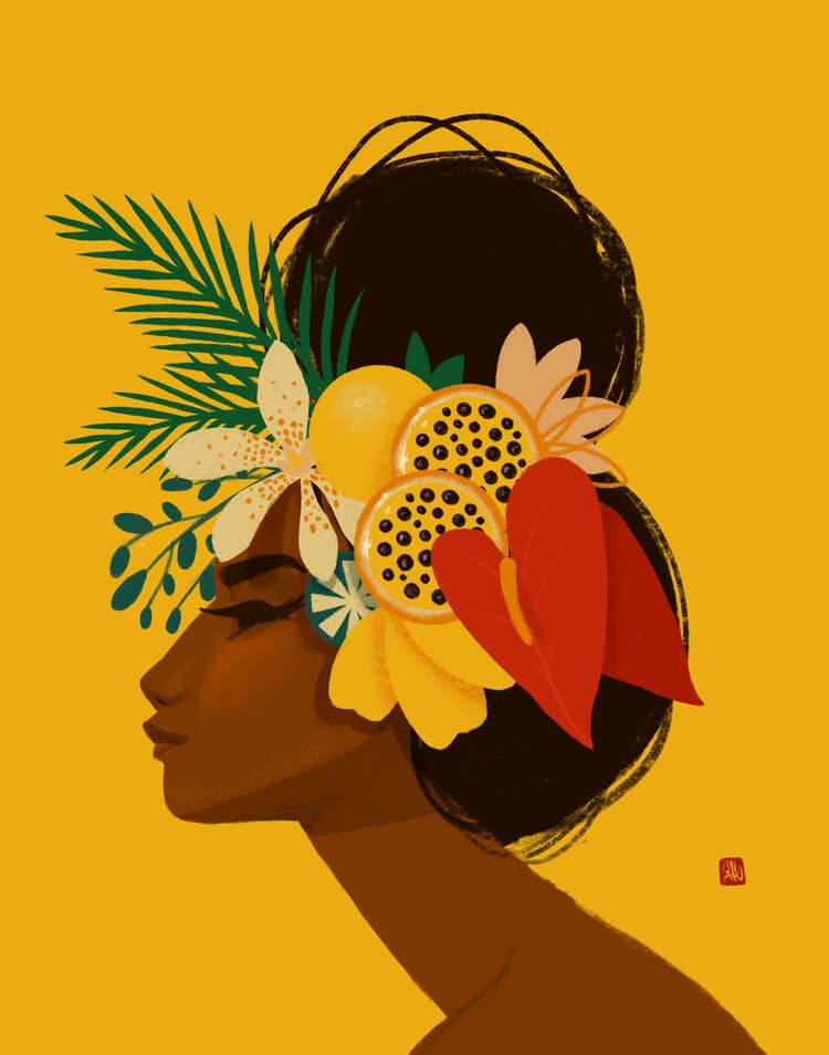 ilustración de mujer de hawai por Punky Aloha