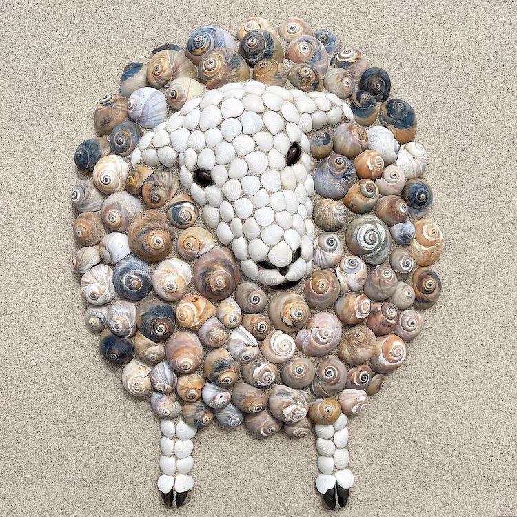 Anna Chan art mosaics of animals using seashells