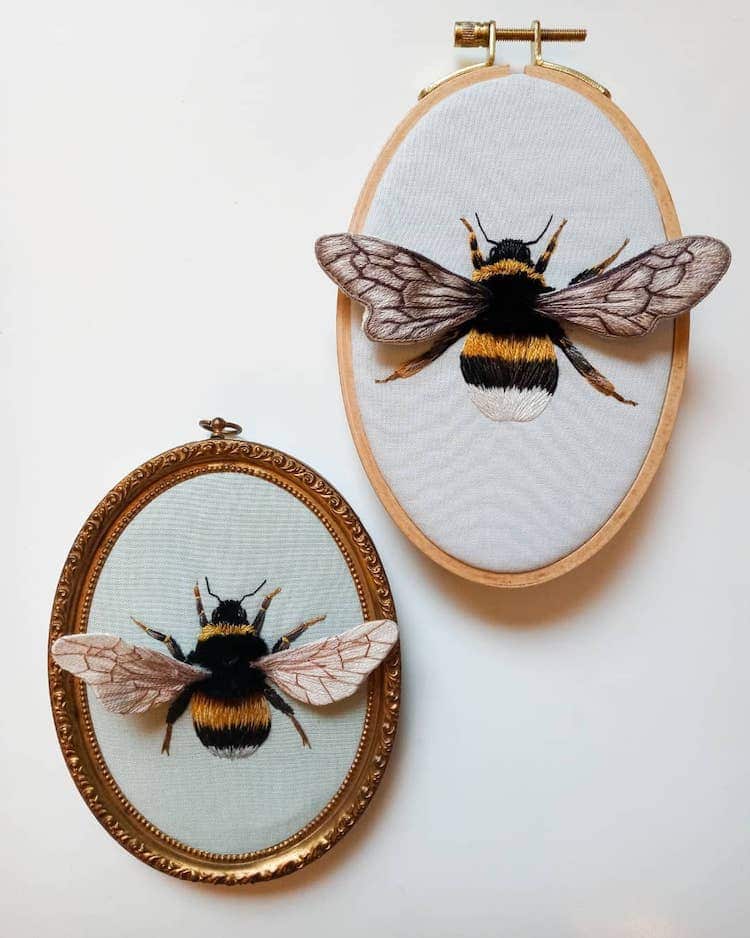 Stumpwork embroidery insects by Megan Zaniewski