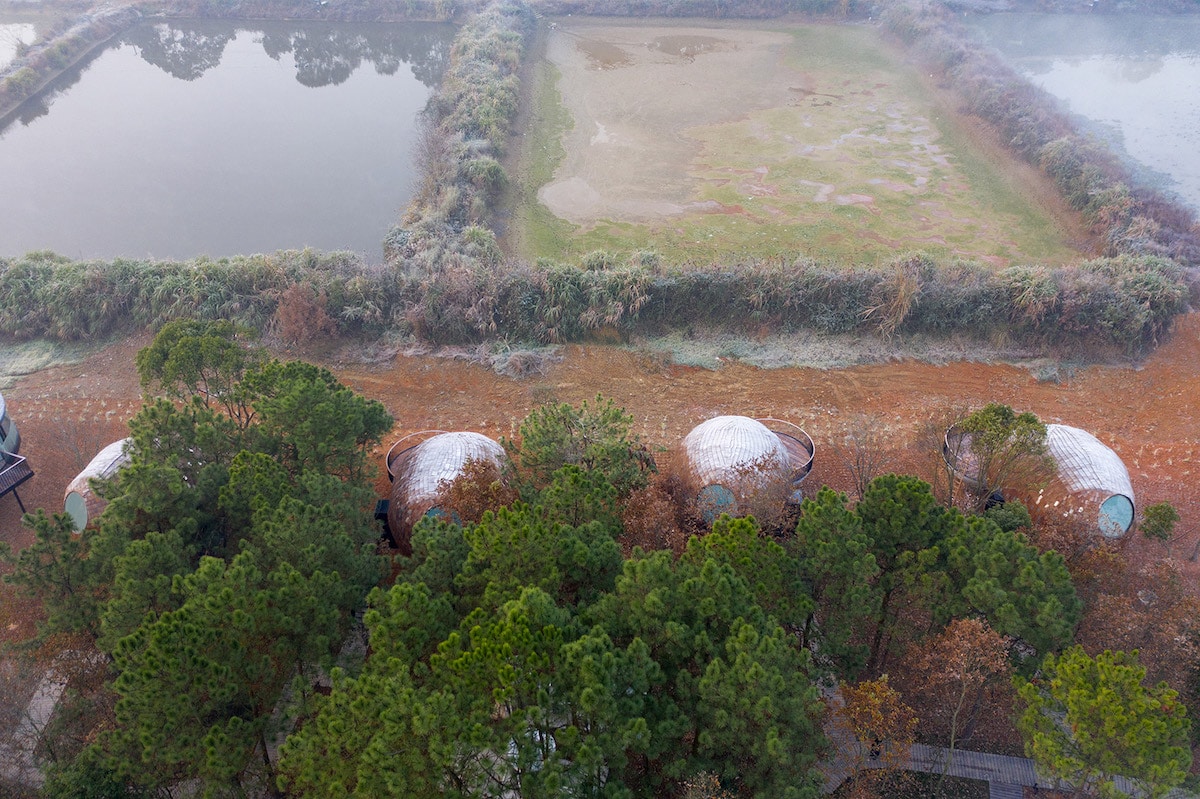 Aerial View of the Seeds Cabins in the Forests of Jiangxi