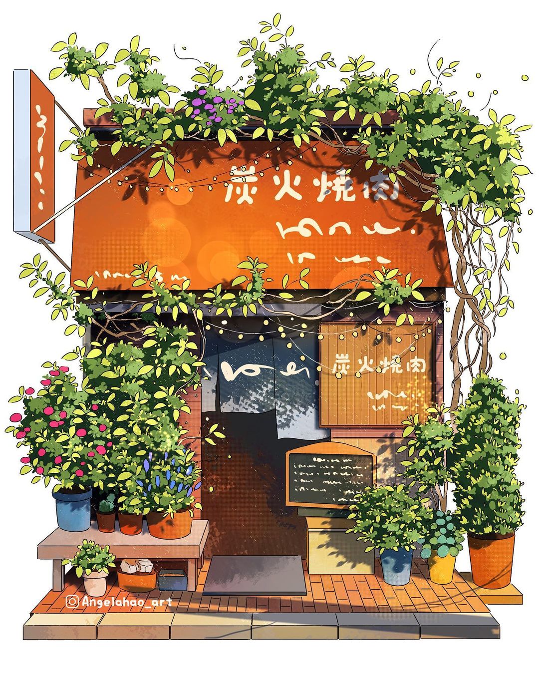 ilustraciones de tiendas japonesas por Angela Hao