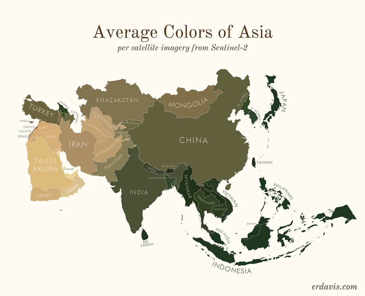 Amapa de colores promedio de los países de Asia