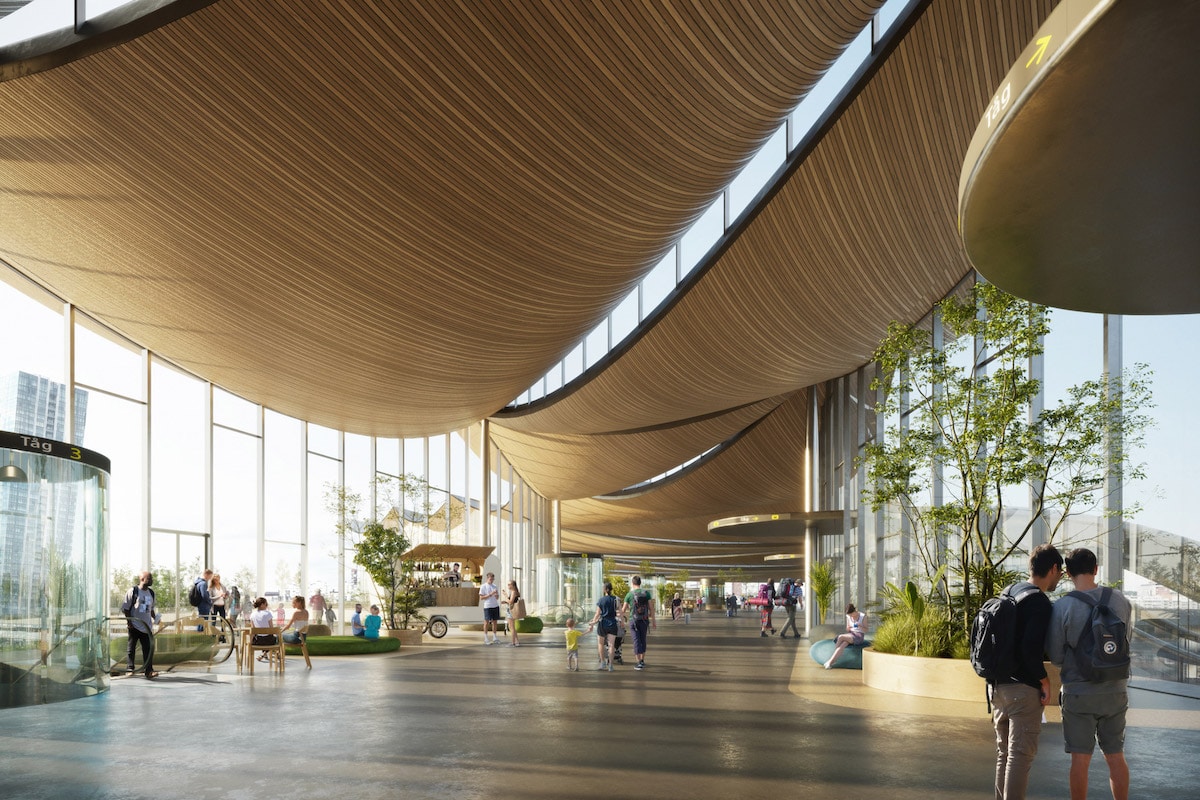 Interior view of the Västerås Travel Center by Bjarke Ingels Group