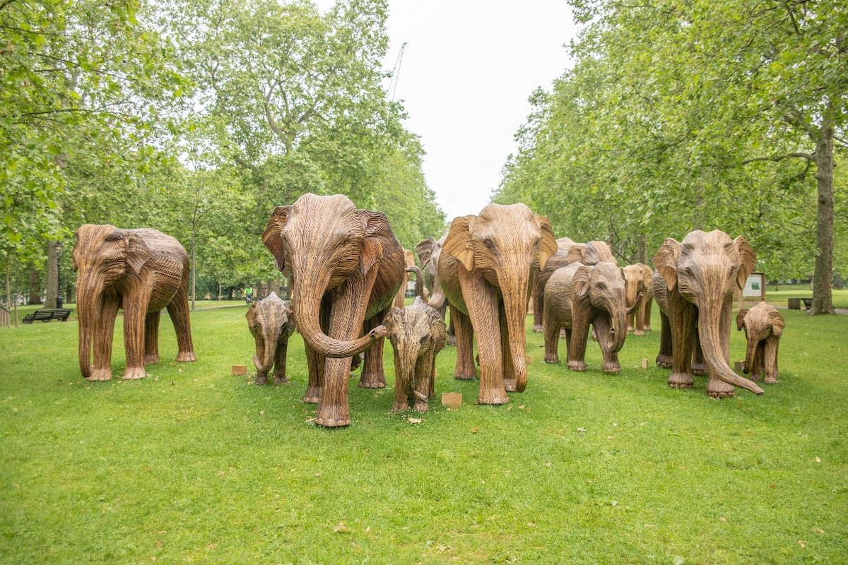 lantana éléphant sculpture troupeau migration