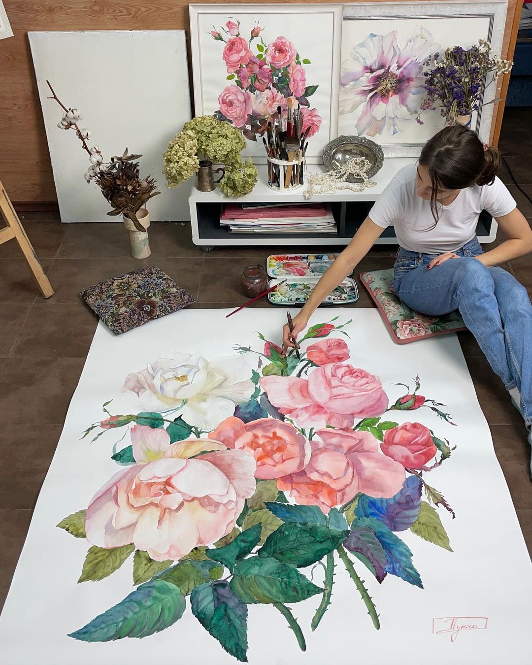 Massive Watercolor Paintings Capture Beautiful Flowers