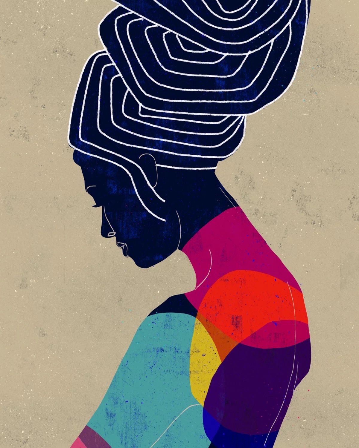 Colorful Abstract Woman Line Drawing Portraits by Luciano Cain