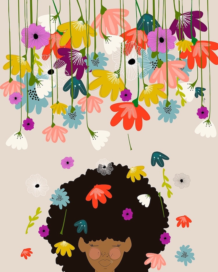 Black Girl Floral Art Prints in Full Bloom