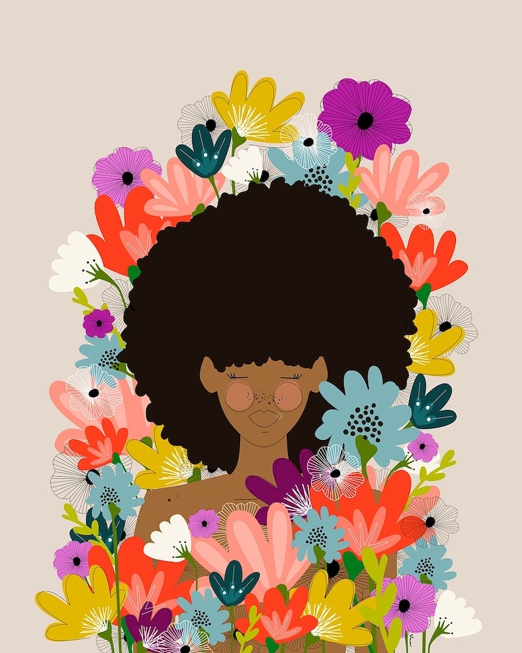 Black Girl Floral Art Prints in Full Bloom