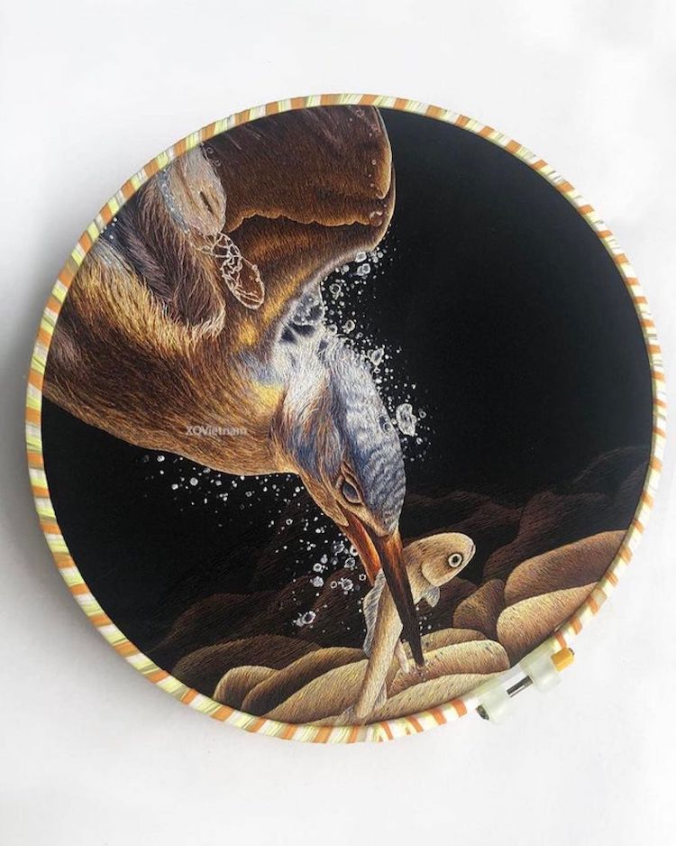 Detail of a Kingfisher Bird Embroidery