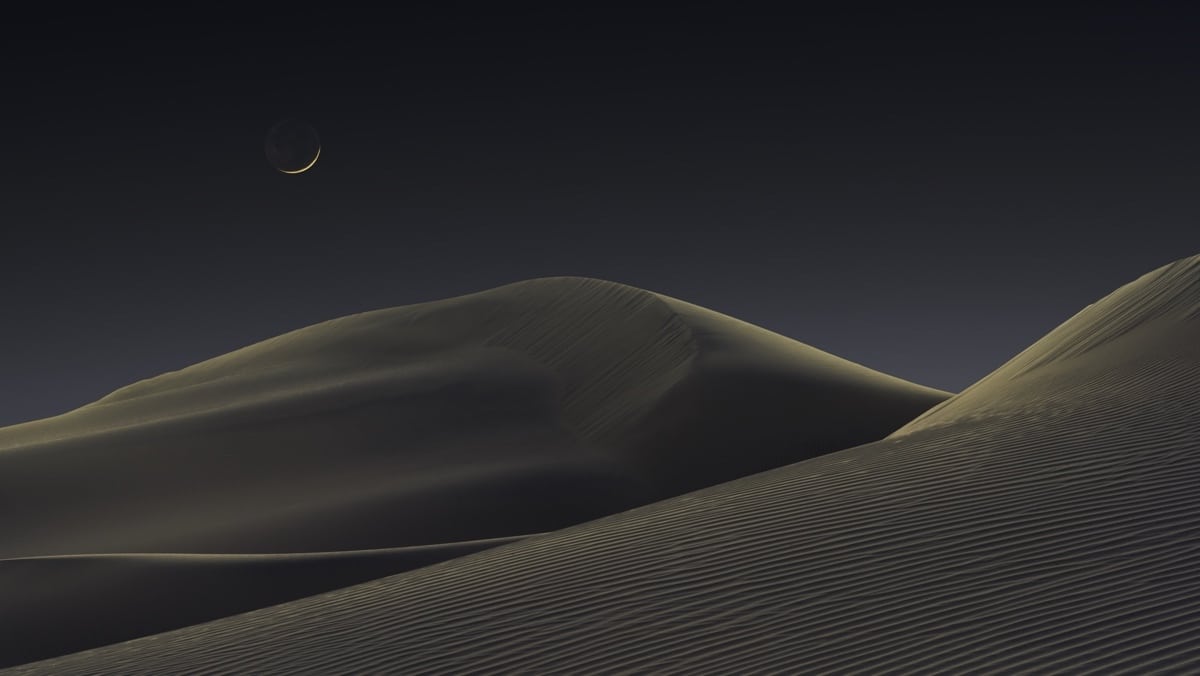 Crescent Moon Over Sand Dunes of Death Valley