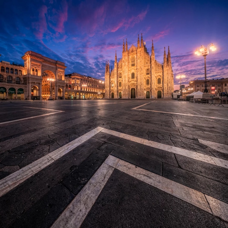 Nighttime in Main Square of Milan, Italy