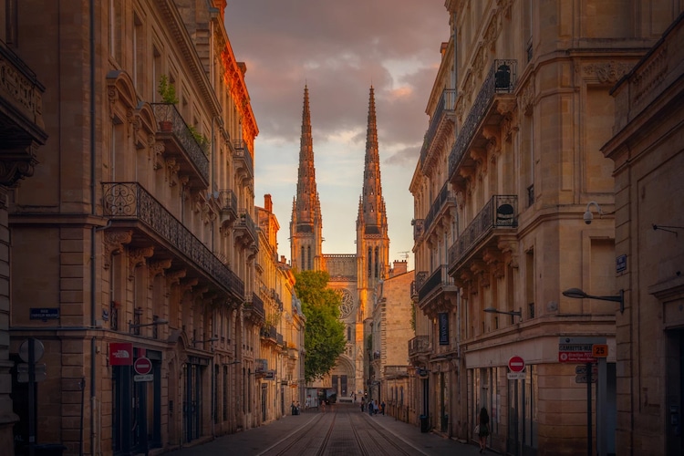 Sunset on the Streets of Bordeaux, France