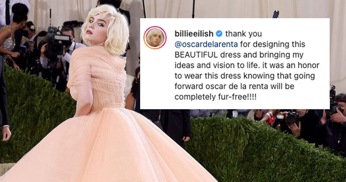Billie Eilish Wears Oscar de la Renta Dress After the It Says No More Fur