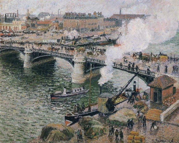 Pont Boieldieu en Rouen, tiempo lluvioso de Camille Pissarro