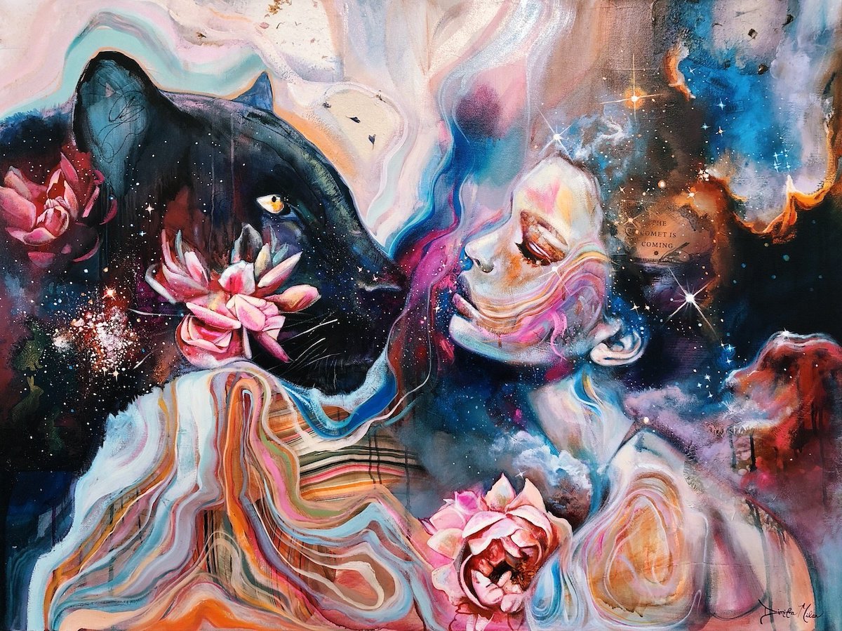 Estas pinturas capturan un vínculo espiritual entre mujeres y animales