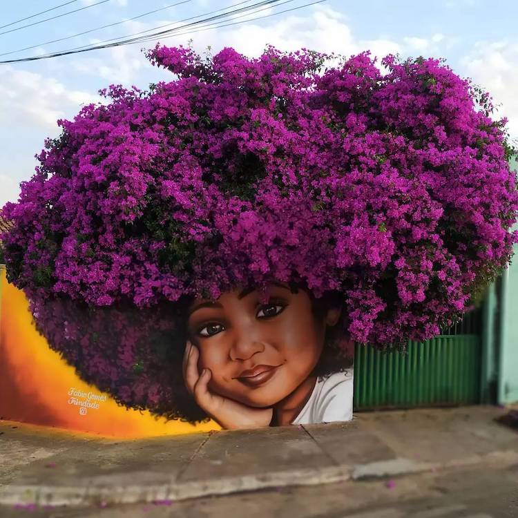 Street Art Portrait With Plants as Hair